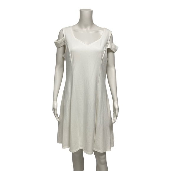 Ins Nova Women's Cold Shoulder Sleeve White V-Neck A-Line Dress Size XL - Picture 7 of 8